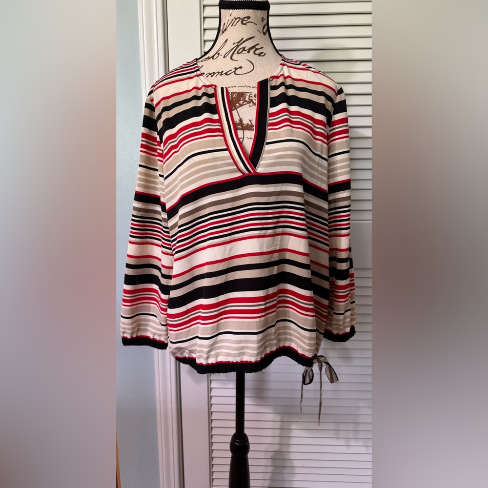 Appleseed's White and Cream Long Sleeve Tie Front Blouse